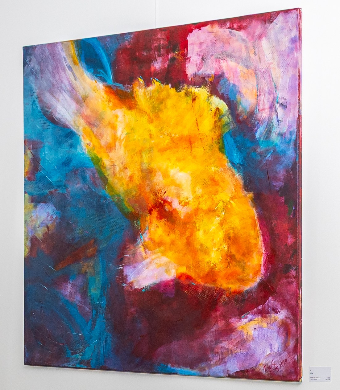 Farbenfrohes Werk von Nicole Siegmund in Gelb, Blau und Rot aus der Ausstellung „Farben Freude"
